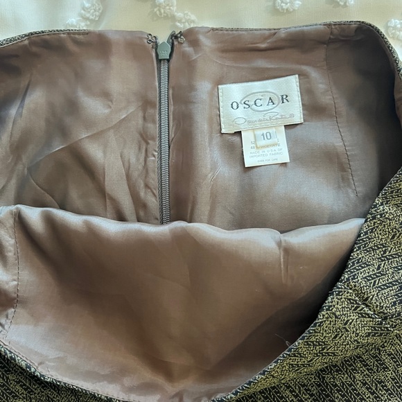 Oscar de la Renta houndstooth plaid olive green blazer skirt suit set - Picture 12 of 13